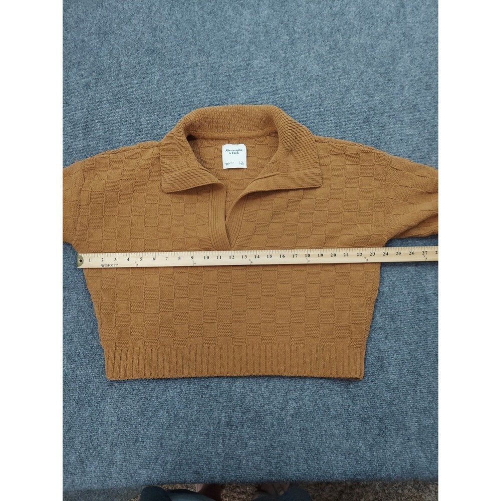 Abercrombie & Fitch Sweater Women Small Brown Collared Textured V Neck Oversized - Picture 5 of 8